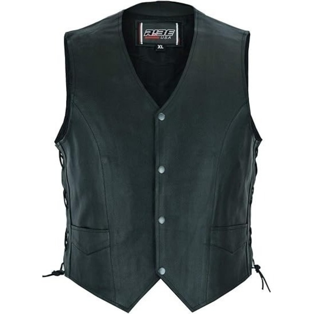 Leather Motorcycle Vest for Men Biker Black Vests Inside‎ Carry Pocket 3XL